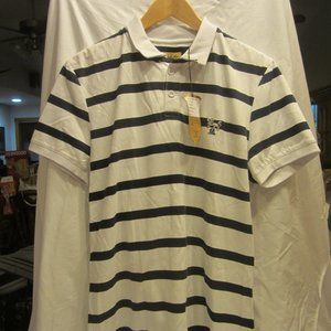 POLO SHIRT SOFT GILDED AGE NY POLO SHIRT, WHITE W/BUE STRIPES, MEDIUM, W/TAGS